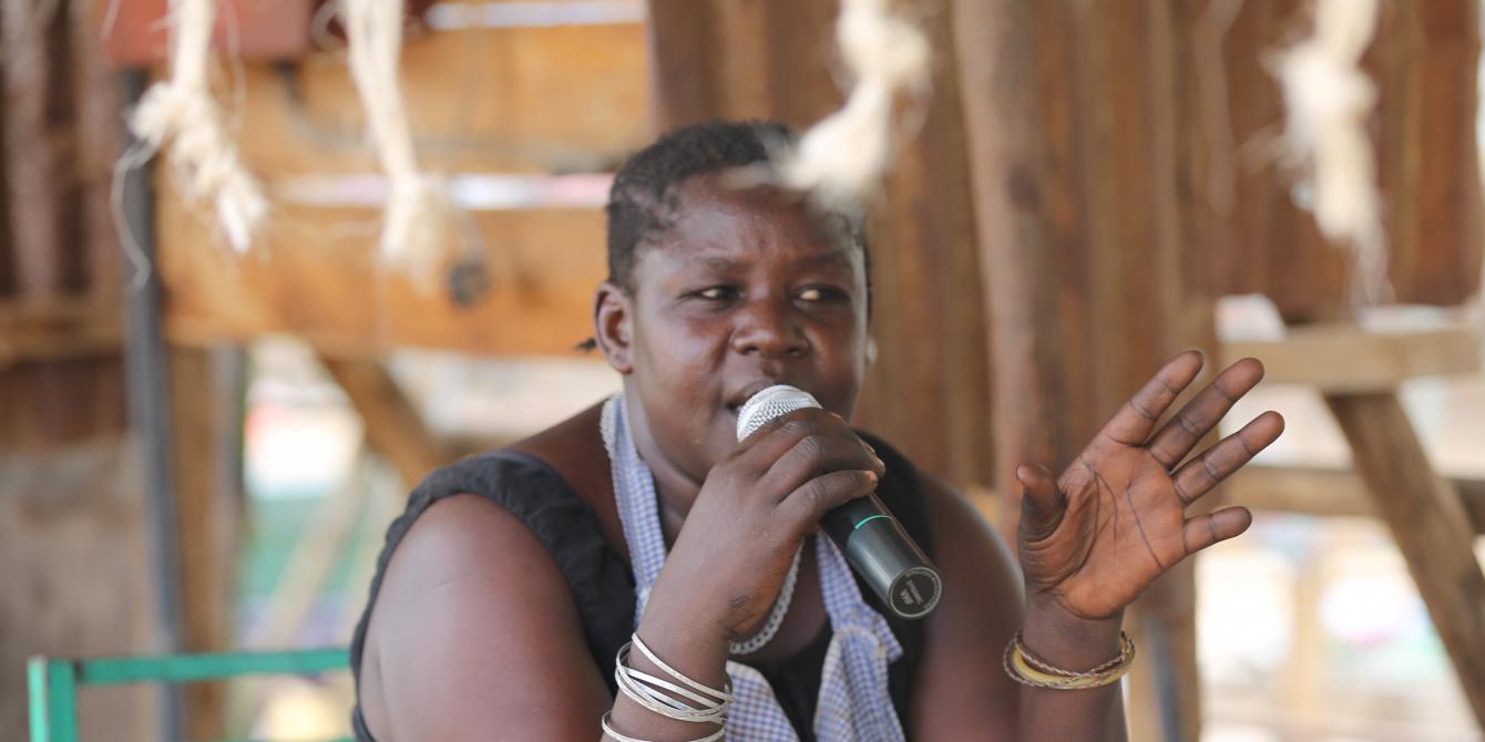 A woman trader contributing during a live radio show on oil and community rights in Lodwar, Turkana. Photo Credit: LightBox Limited A woman trader contributing during a live radio show on oil and community rights in Lodwar, Turkana. Photo Credit: LightBox Limited